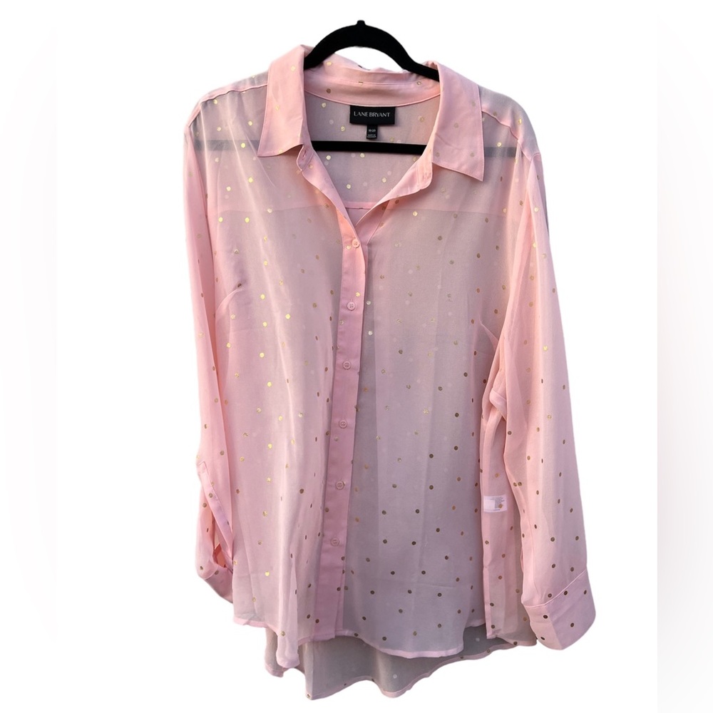 Lane Bryant Pink Gold Polka Dot Blouse 18/20